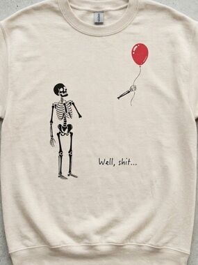 Cream with Skeleton & Red Balloon  Graphic Sweatshirt